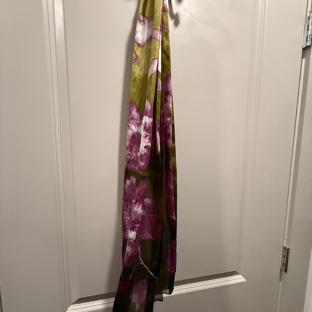 Floral Green and Purple Home Accent Scarf